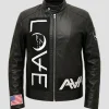 Angels And Airways Love Black Leather Jacket