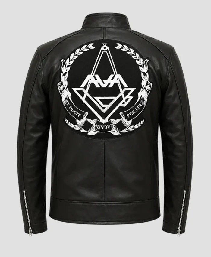 Angels And Airways Love Black Leather Jacket Back