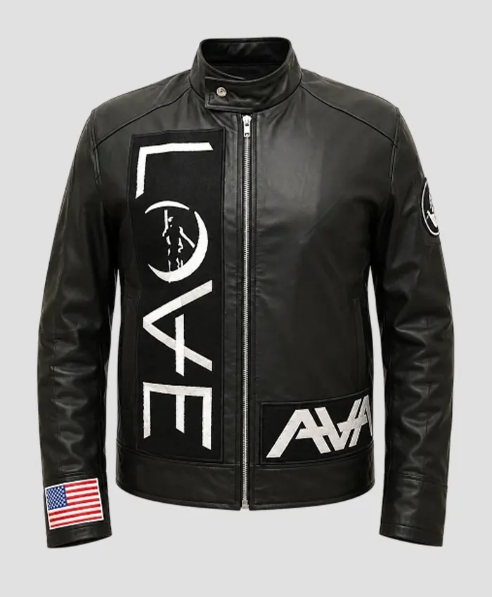 Angels And Airways Love Black Leather Jacket