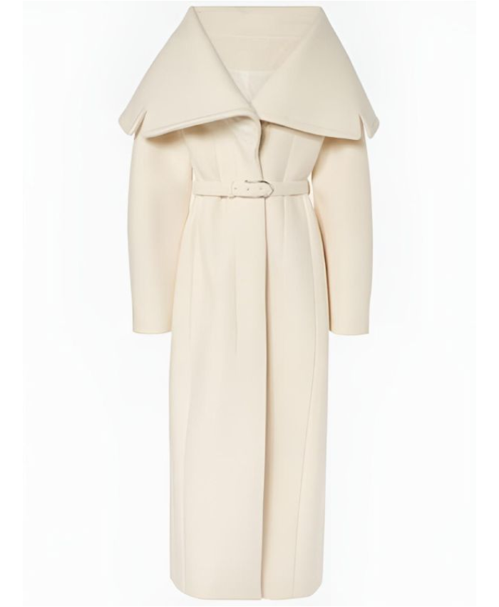 Anya Taylor-Joy TV Series Lucky 2026 White Wool Belted Coat Front View