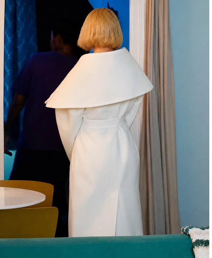 Anya Taylor-Joy TV Series Lucky 2026 White Wool Belted Coat