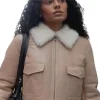 Ava Dash TV Series Next Gen NYC 2026 Beige Shearling Leather Jacket Front