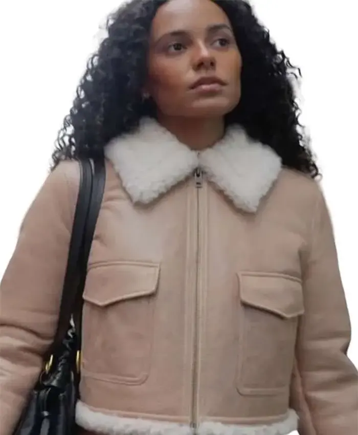 Ava Dash TV Series Next Gen NYC 2026 Beige Shearling Leather Jacket Front