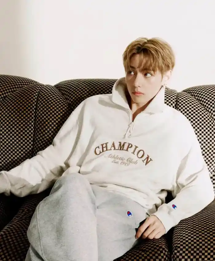 BTS-V-Champion-Athletic-Club-Est.-1919-Half-Zip-Pullover-Off-White-Jacket-view