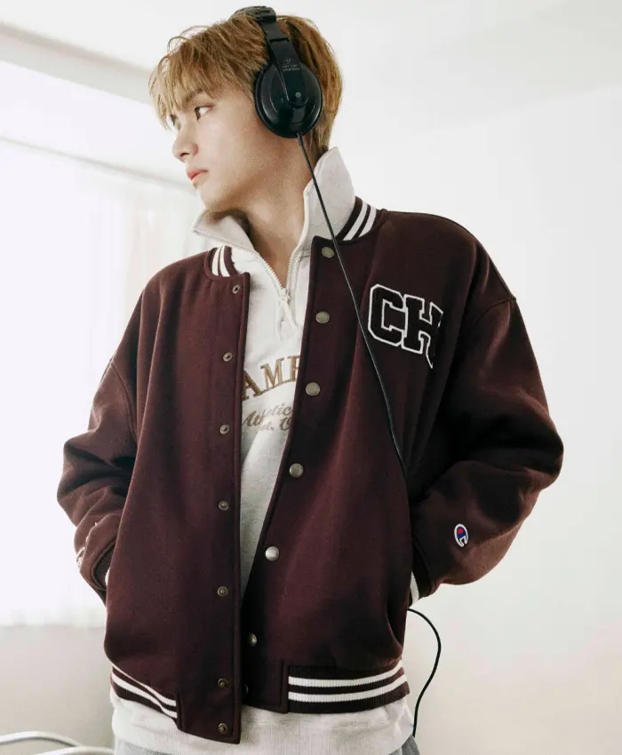 BTS V x Champion Brown Varsity Jacket