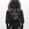 Baby Phat Logo Black Crop Puffer Jacket With Fur Hood