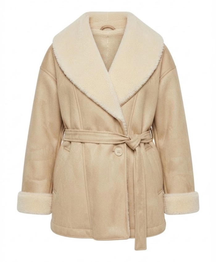 Baylen Dupree TV Series Baylen Out Loud S03 Shawl Collar Beige Shearling Coat