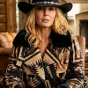 Beth Dutton TV Series Dutton Ranch 2026 Aztec Pattern Black Shearling Collar Cropped Jacket