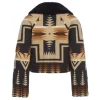 Beth Dutton TV Series Dutton Ranch 2026 Aztec Pattern Black Shearling Collar Cropped Jacket Back View