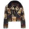 Beth Dutton TV Series Dutton Ranch 2026 Aztec Pattern Black Shearling Collar Cropped Jacket Front View