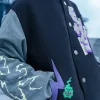 Bibisama Mob Psycho 100 Shigeo Navy and Grey Wool Varsity Jacket Side View