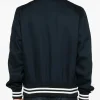 Buy Aime Leon Dore Overlay Navy Blue Satin Varsity Jacket On Sale