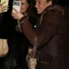 Buy Alix Earle Shearling Fur Trim Dark Brown Suede Jacket On Sale