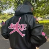 Buy Awake NY x Air Jordan x Vanson Blue and Pink Leather Jacket Back View