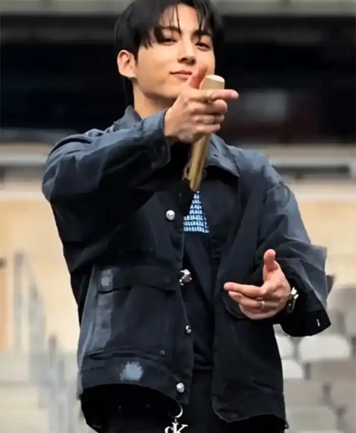 Buy BTS Arirang Tour Jungkook Blue Cotton Denim Jacket For Sale
