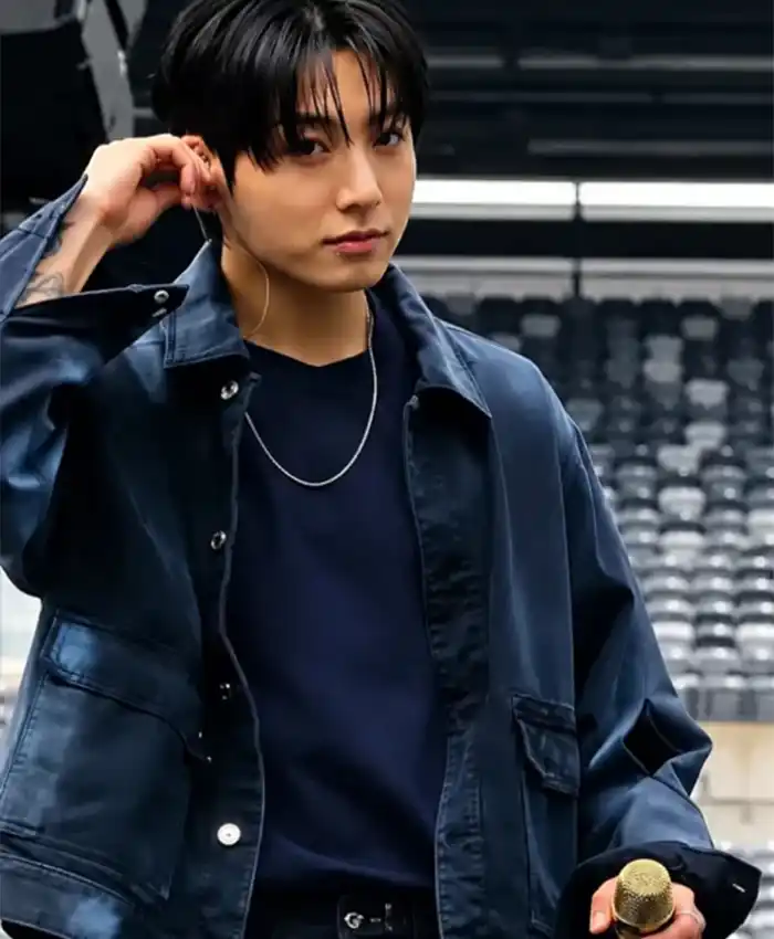 Buy BTS Arirang Tour Jungkook Blue Cotton Denim Jacket Front