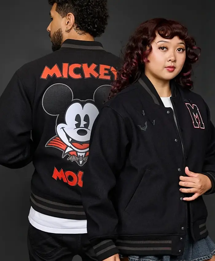 Buy Cakeworthy 2026 Disney Mickey Mouse Vampire Black Wool Varsity Jacket For Sale