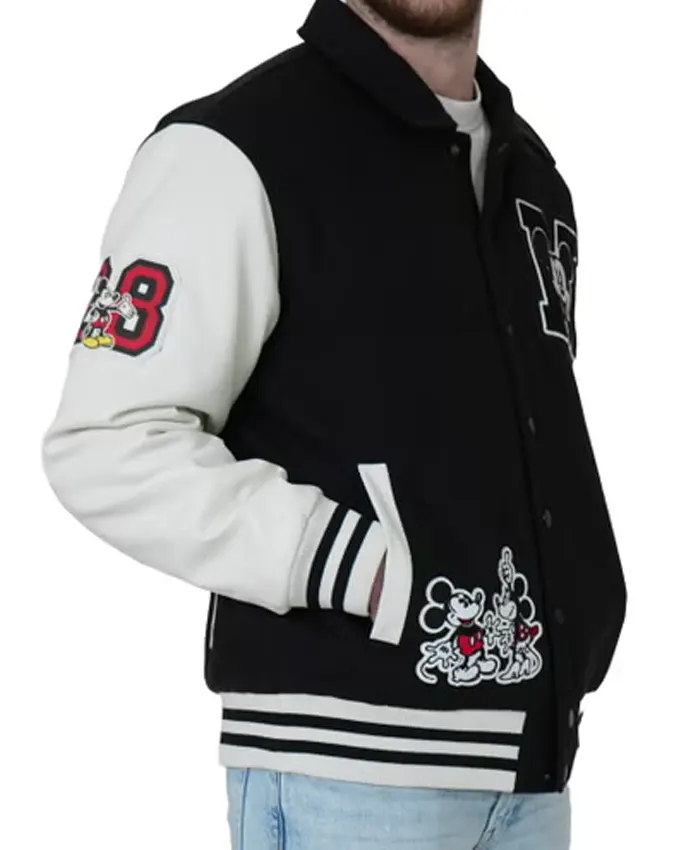 Buy Deals On Disney Mickey Mouse Logo Letterman Varsity Jacket Black