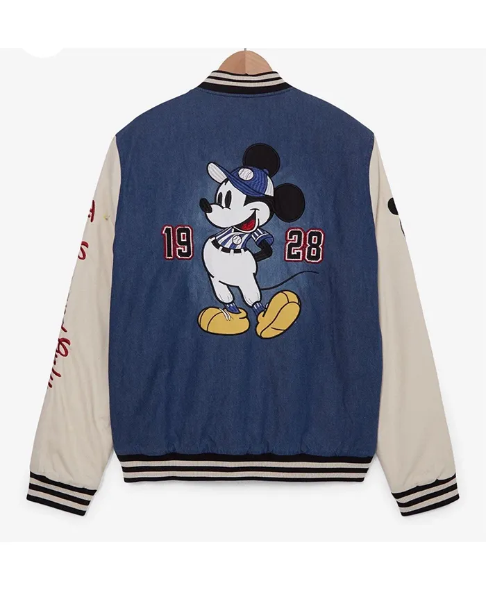 Buy Disney Mickey Mouse Baseball Blue and Beige Denim Bomber Jacket Back