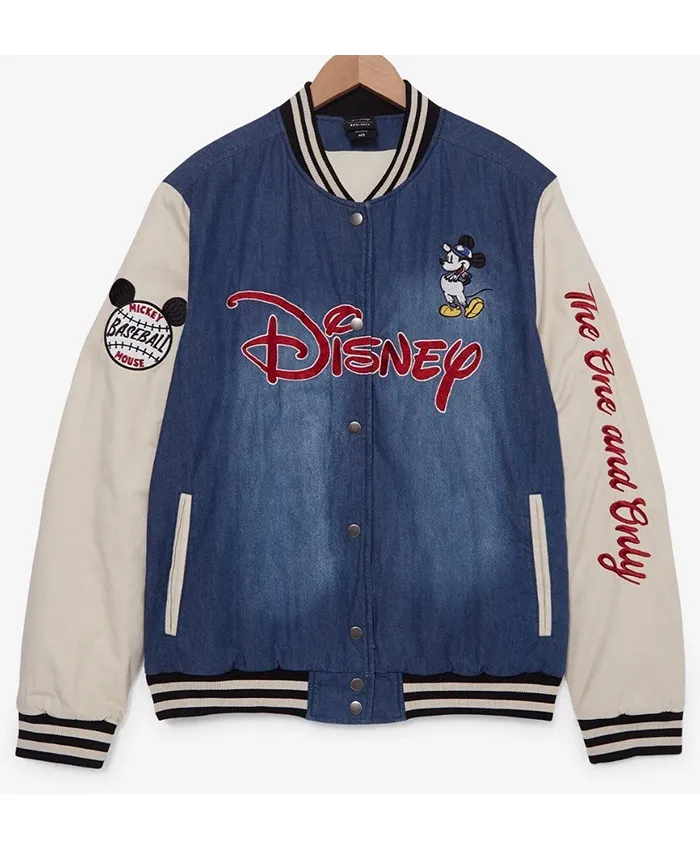 Buy Disney Mickey Mouse Baseball Blue and Beige Denim Bomber Jacket