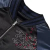Buy Dragon and Peony Sukajan Black and Red Satin Bomber Jacket Front