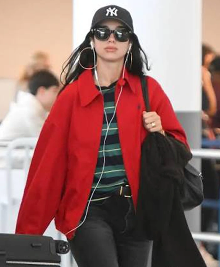 Buy Dua Lipa JFK Airport New York City 2026 Bright Red Jacket