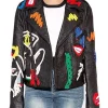 Buy F1 Grand Prix Las Vegas Lele Pons Black Cropped Leather Moto Jacket Front View