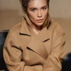 Buy Florence Pugh 2026 Fragrance Launch Beige Wool Long Coat Front View