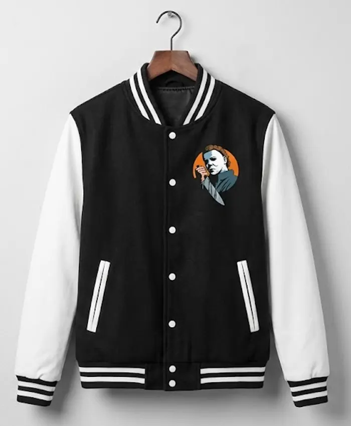 Buy Halloween Michael Myers Safety A Sitter’s Guide Black and White Varsity Jacket