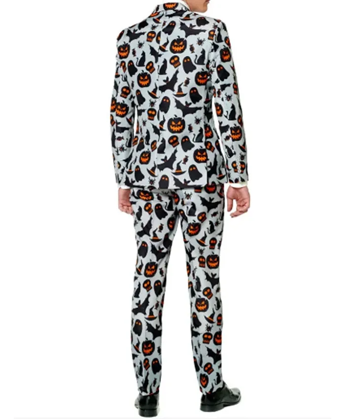 Buy Halloween Pumpkin Grey Printed Suit for Men On Sale