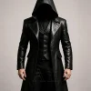 Buy Halloween x Gothic Black Leather Hooded Trench Costume Coat On Sale