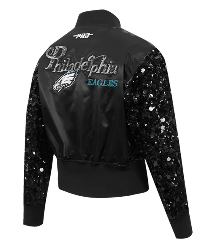 Buy NFL Philadelphia Eagles Show Time Chamarra Blue Satin Bomber Jacket Back View