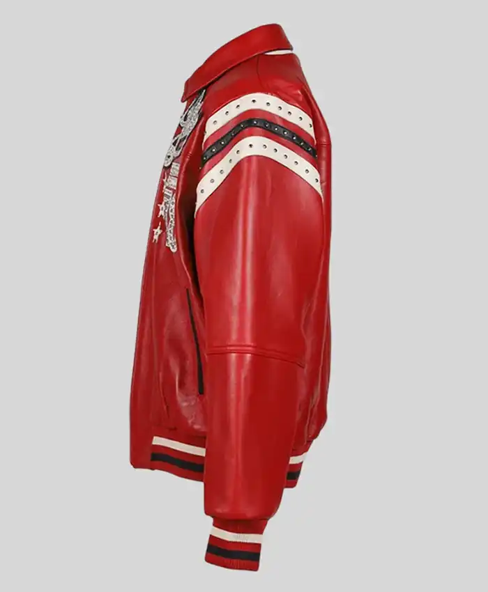 Buy Pelle Pelle Encrusted Red Leather Company 78 Bomber Jacket On Sale
