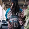 Buy Pelle Pelle Fall 2026 True To Our Roots Brown And Teal Leather Bomber Jacket For Sale