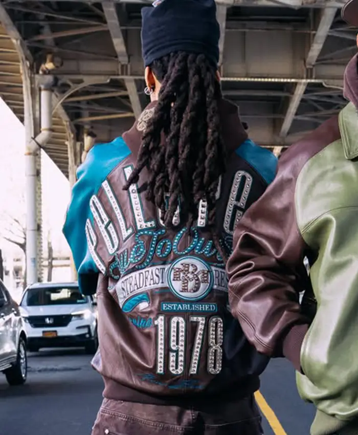 Buy Pelle Pelle Fall 2026 True To Our Roots Brown And Teal Leather Bomber Jacket For Sale