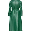 Buy Slim Fit Style Green Real Leather Long Coat For Women