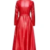 Buy Stylish Red Leather Trench Coat For Women’s On Sale