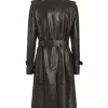 Buy Stylish Women's Black Leather Double Breasted Trench Coat