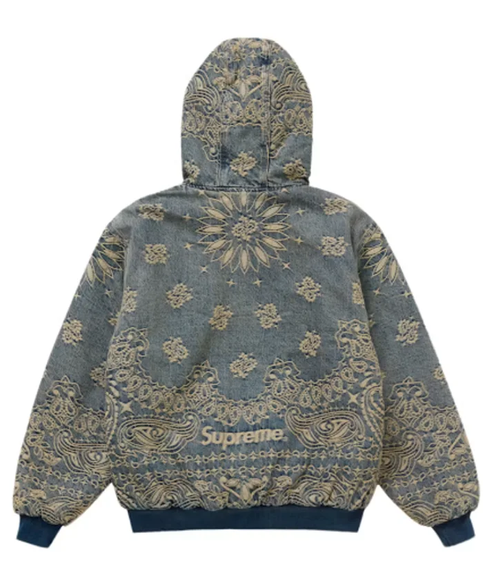 Buy Supreme Bandana Jacquard Denim Hooded Work Jacket Back