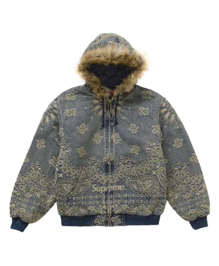 Buy Supreme Bandana Jacquard Denim Hooded Work Jacket On Sale