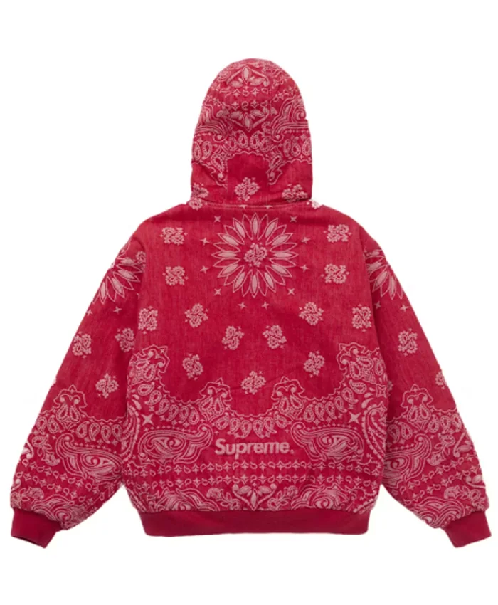 Buy Supreme Bandana Jacquard Denim Hooded Work Jacket Red Back