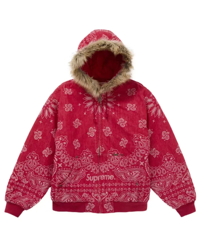 Buy Supreme Bandana Jacquard Denim Hooded Work Jacket Red