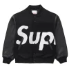 Buy Supreme Big Logo Oversized Chenille with Leather Sleeves Varsity Jacket Black
