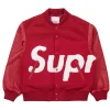 Buy Supreme Big Logo Oversized Chenille with Leather Sleeves Varsity Jacket Red