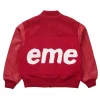 Buy Supreme Big Logo Oversized Chenille with Leather Sleeves Varsity Jacket Red Back
