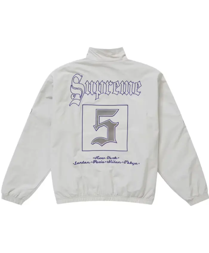 Buy Supreme Old English White and Grey Track Jacket On Sale