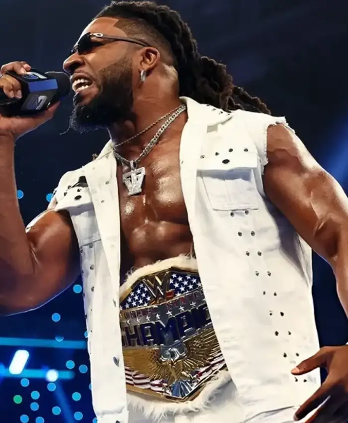 Buy Trick Williams SmackDown 2026 White Studded Denim Vest Front