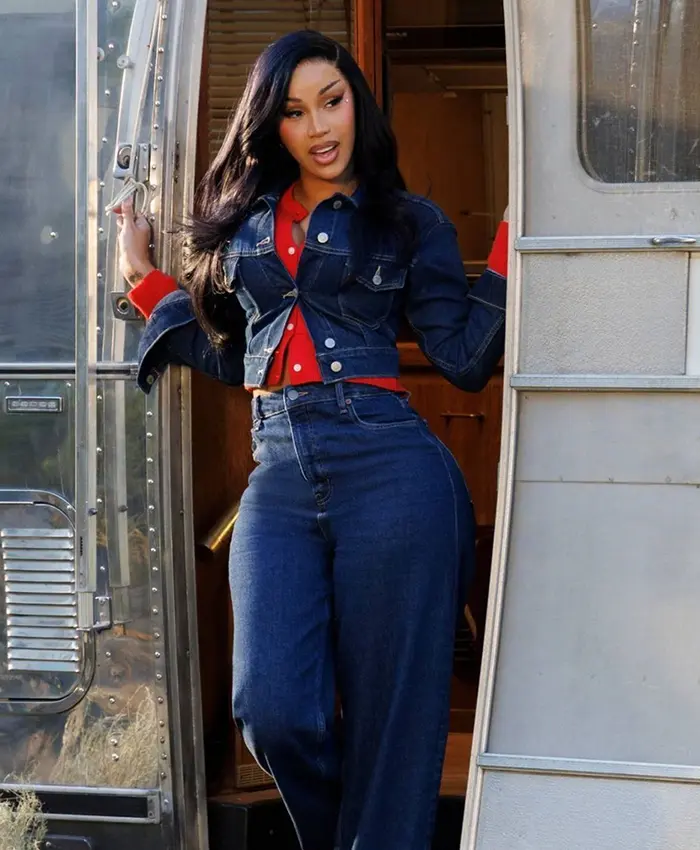 Buy Women’s Cardi B x Old Navy Navy Blue Denim Jacket For Sale