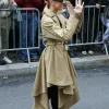 Celine Dion Paris Beige Double-Breasted Long Coat