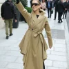 Celine Dion Paris Beige Double-Breasted Trench Coat